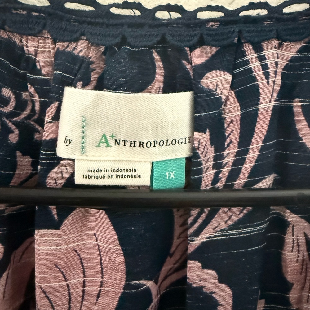 Anthropologie Floral Navy and Pink Blouse - Picture 2 of 4